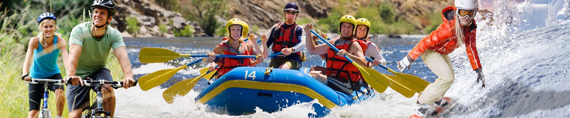 Students white water rafting down river