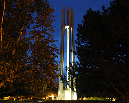 A picture of the CSI tower at night