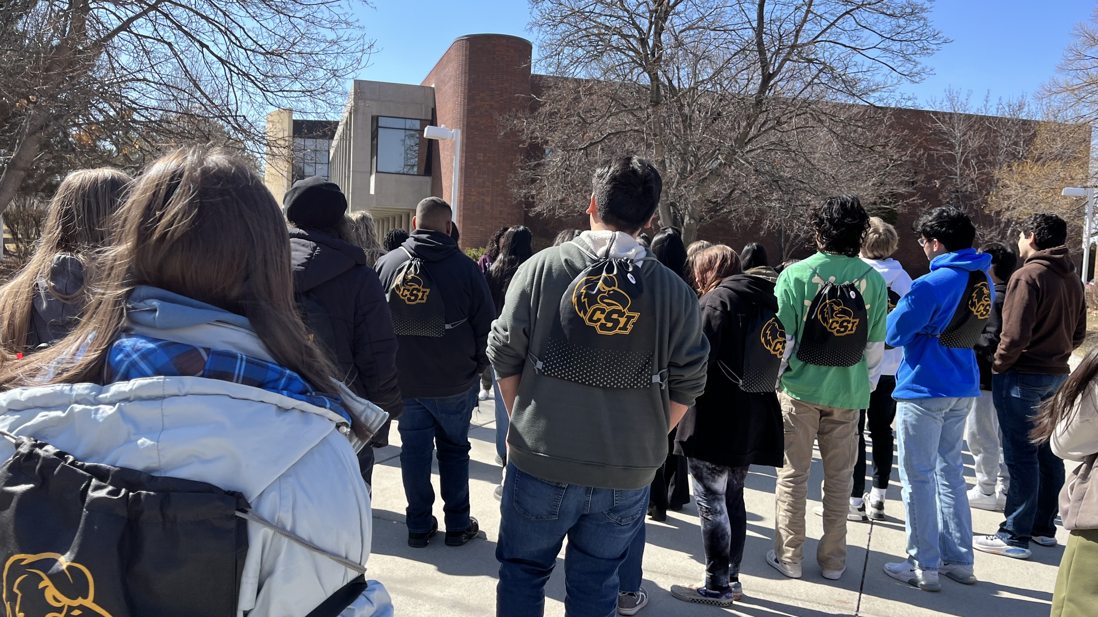 Students socializing on campus.