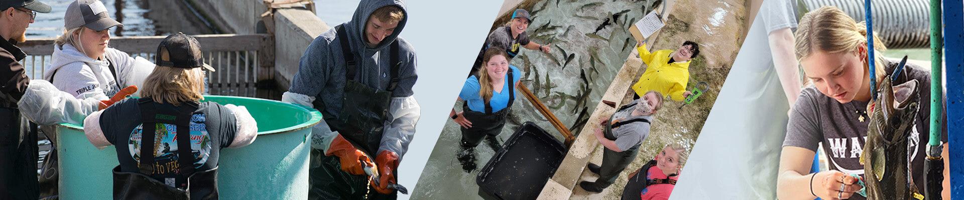 aquaculture students at the hatchery