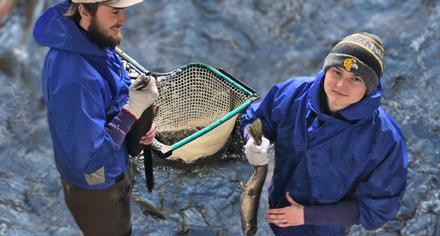 two people holding fish