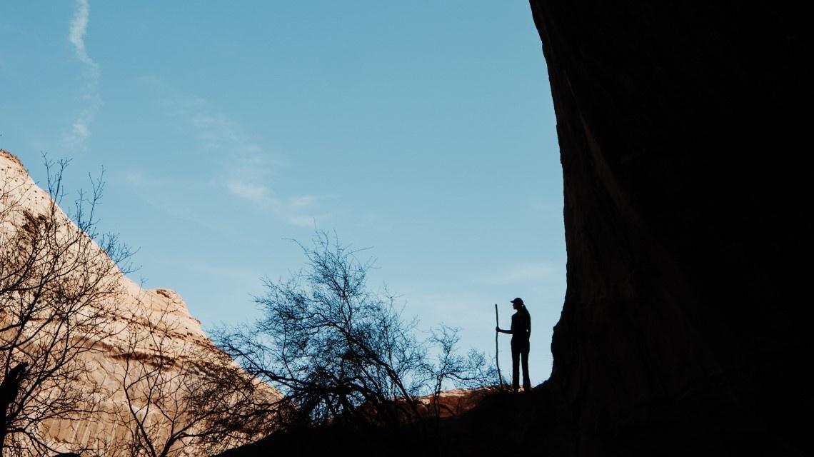 girl silhouette in canyon 