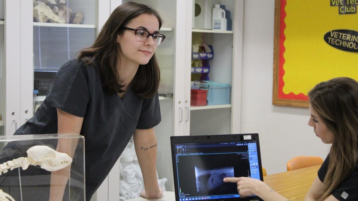 student looking at x-ray