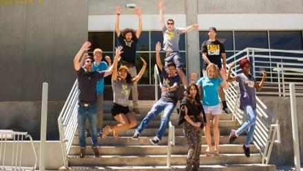students jumping for joy