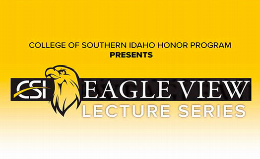 Cartoon Eagle head on a gold and white background with the words Eagle View Lecture Series, a CSI Honors presentation