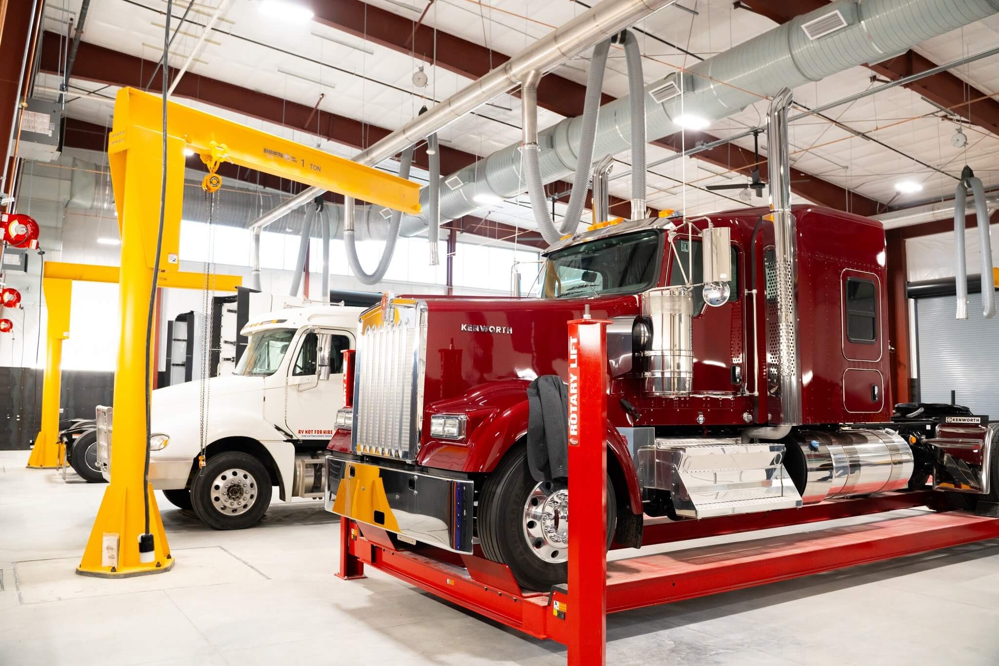Semi-truck cabs staged in the Transportation Technology Center.