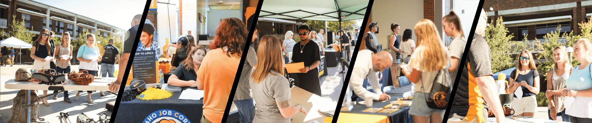 students visiting various college booths