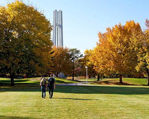 bell tower in fall trees