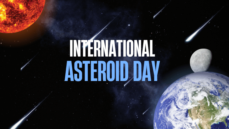 An image of Earth from space - with asteroids zooming around it