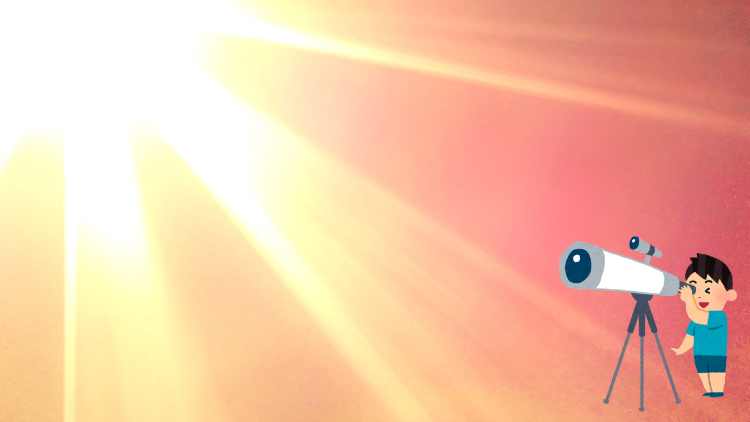 Image of cartoon boy looking at the sun through a telescope