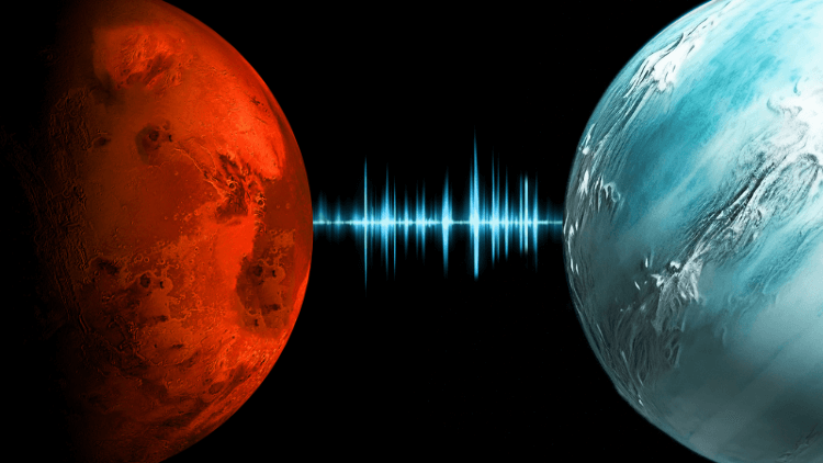 Image of Mars next to an image of Uranus