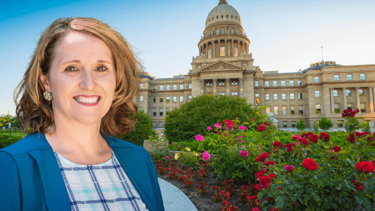Dr. Angie Bos in front of the Idaho Capital Building